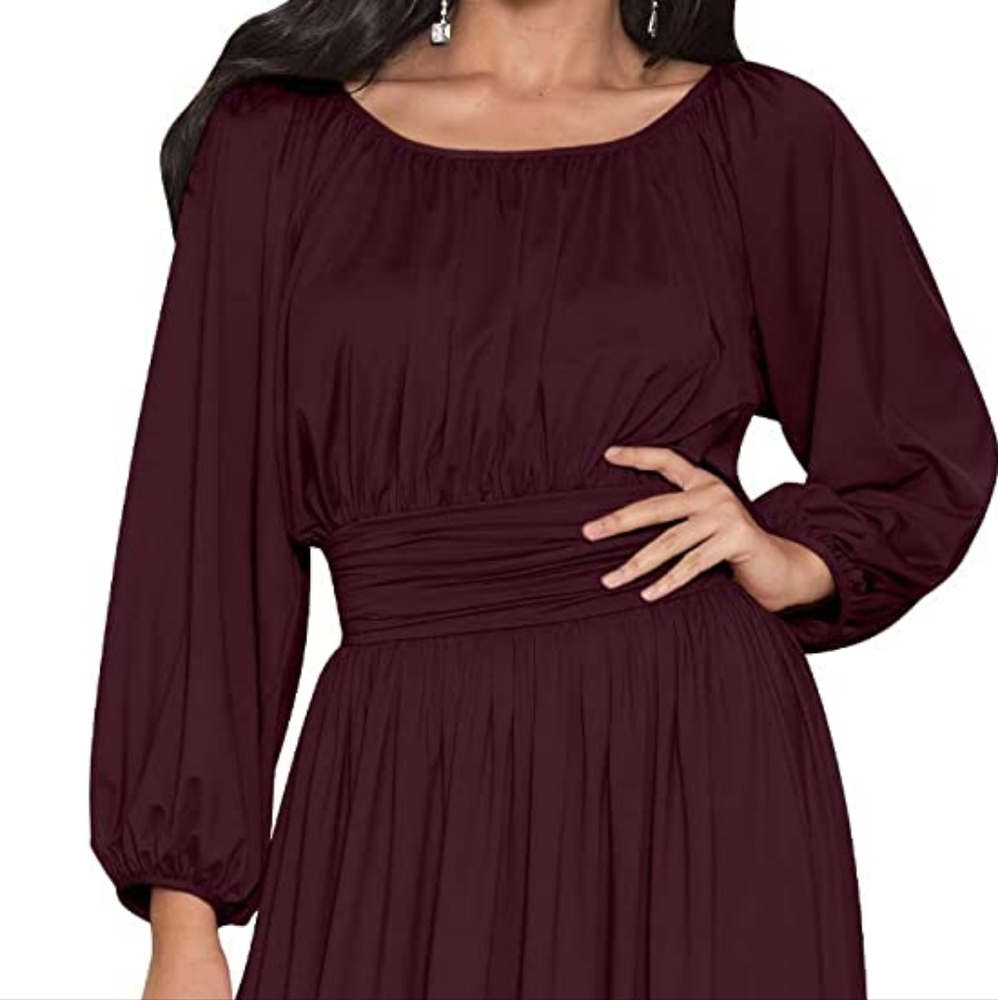 KOH KOH Womens Sleeve Vintage Peasant Empire Waist Pleated Fall
